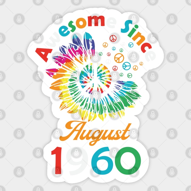 Funny Birthday Quote, Awesome Since August 1960, Retro Birthday Sticker by Estrytee